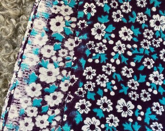 Tela de algodón vintage de los años 70 y 80, tela azul con pequeñas flores, tela floral retro, tela vintage para costura, tela coleccionable con estampado floral, tela hippie para costura.