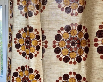 Vintage Cotton Curtains Set of 2 Textured Brown Floral Geometric Window Treatment Short Curtains Home Textile  Curtain Panels Tablecloth