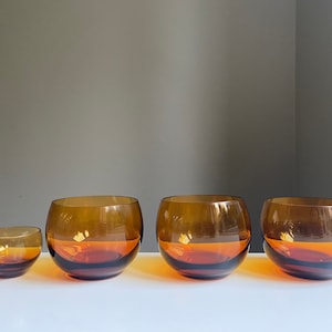Vintage Shot Glasses Glass Set 4 Drinking Glasses Amber Brown Barware Collectible