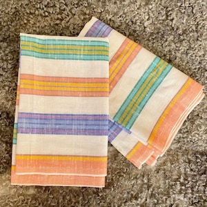 PAIR Vintage Linen Towel Set 2 Kitchen Towel Dish Cloth Handmade Linens Retro Scandi Home Decor Gift For Mom Grandmother Scandinavian Home