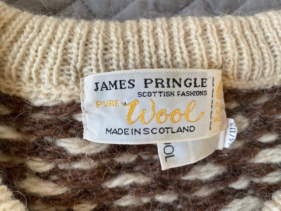 ScandiHunt Vintage James Pringle Wool Fair Isle Sweater Natural Wool Women Men Winter Wear Brown White Colours Scottish Fashion