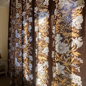 Scandinavian Vintage Curtains 2 Cotton Curtain Panel Swedish White Brown Floral Flowers Decoration, Scandi Home Decor Retro Cotton Curtains image 3