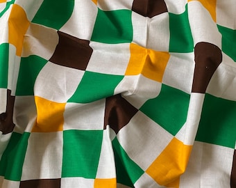Vintage Cotton Tablecloth Plaid Green Yellow Brown Retro Home Decor Vintage Table Linen Scandinavian Vintage Gingham Home Decor