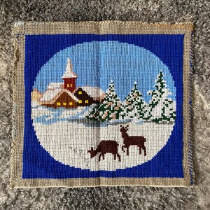 Vintage Cross Stitch Tapestry Winter Embroidery Picture Hand Embroidered Wool Wall Hanging Handmade Christmas Wall Decor Scandinavian Home