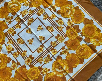 Scandinavian Vintage Cotton Tablecloth Yellow Brown Floral Colours Swedish Retro Home Decor Table Linens Easter