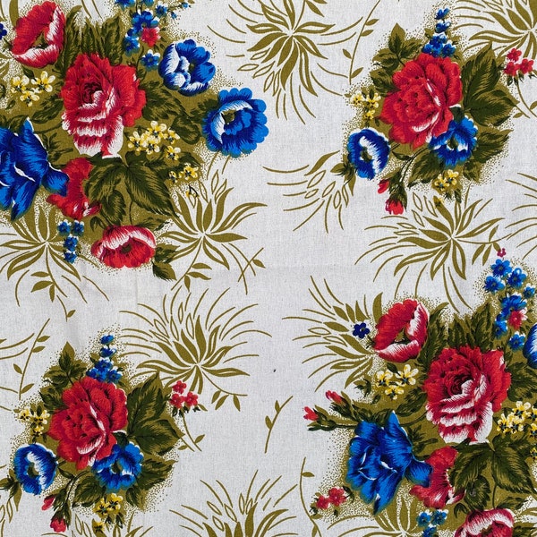 Tissu en coton des années 70 avec écorce, vintage, tissu de décoration intérieure, grandes fleurs, tissu rétro, fleurs d'été, tissu pour rideau, nappe