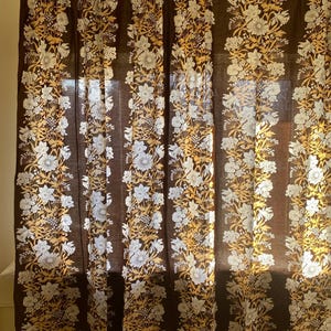 Scandinavian Vintage Curtains 2 Cotton Curtain Panel Swedish White Brown Floral Flowers Decoration, Scandi Home Decor Retro Cotton Curtains image 8