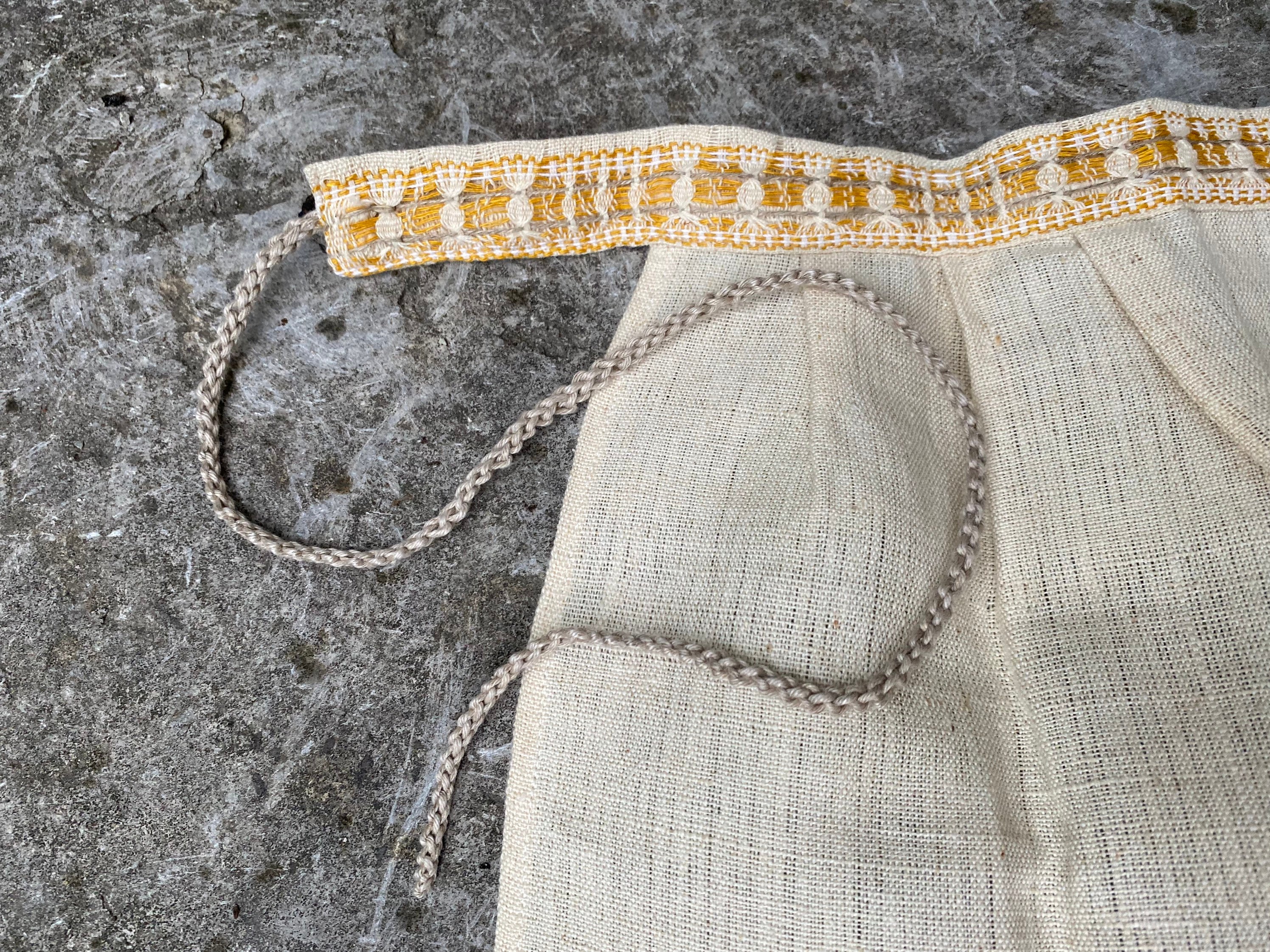 Vintage Linen Apron Half Apron Beige Yellow Scandinavian