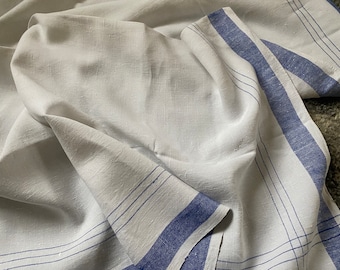 Scandinavian Tablecloth Linen Mix Vintage Tablecloth White Blue Plaid Pattern Retro Home Decor Rustic Farmhouse Table Linens