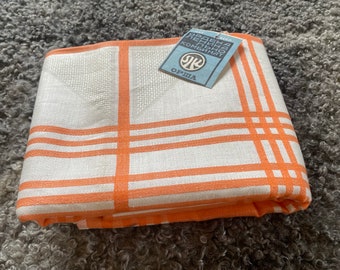 Vintage Linen Tablecloth Vintage Table Linens, Linen Home Decor, Linen Fabric, Orange Plaid Pattern, 90s Vintage Home