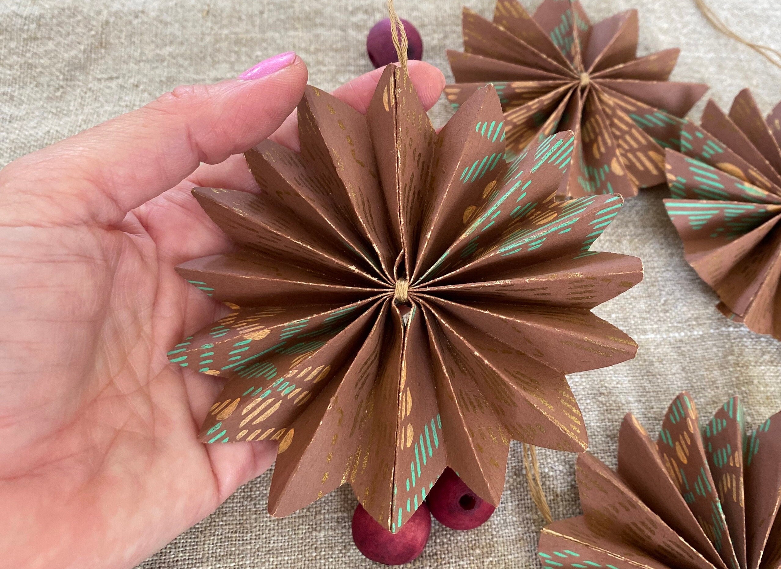 Handmade Natural Christmas Paper Ornaments Set 6 Vintage 70s Wallpaper ...