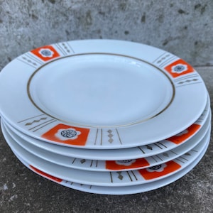 Ukraine Vintage Plates Red Golden Decoration Plate Set 4 Made in Baranivka Porcelain Factory, Collectible.