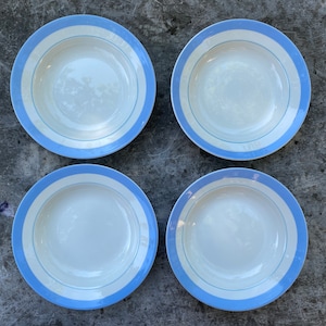 Vintage Bowls 4 Light Blue Rim Decoration Plate, Collectible Soup Pasta Bowl