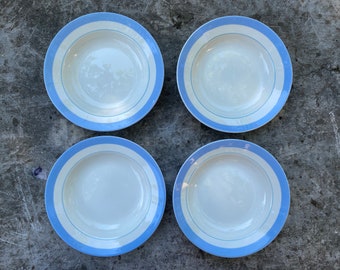 Vintage Bowls 4 Light Blue Rim Decoration Plate, Collectible Soup Pasta Bowl