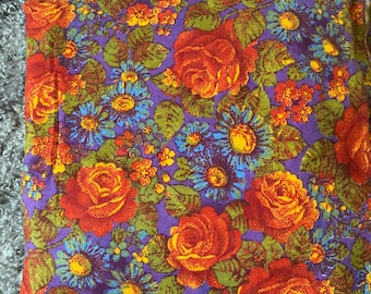 Tela de franela de algodón vintage con estampado floral, tela de flores retro. Estilo estonio de los años 70, tamaño 74 x 270 cm.