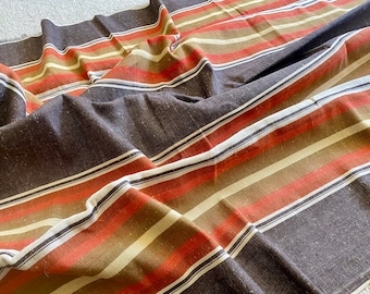 Vintage Tablecloth Cotton Mix Big Brown Stripes Table Linen Thick Retro Scandinavian Vintage Home Decor Dining Table Linen 202cm long