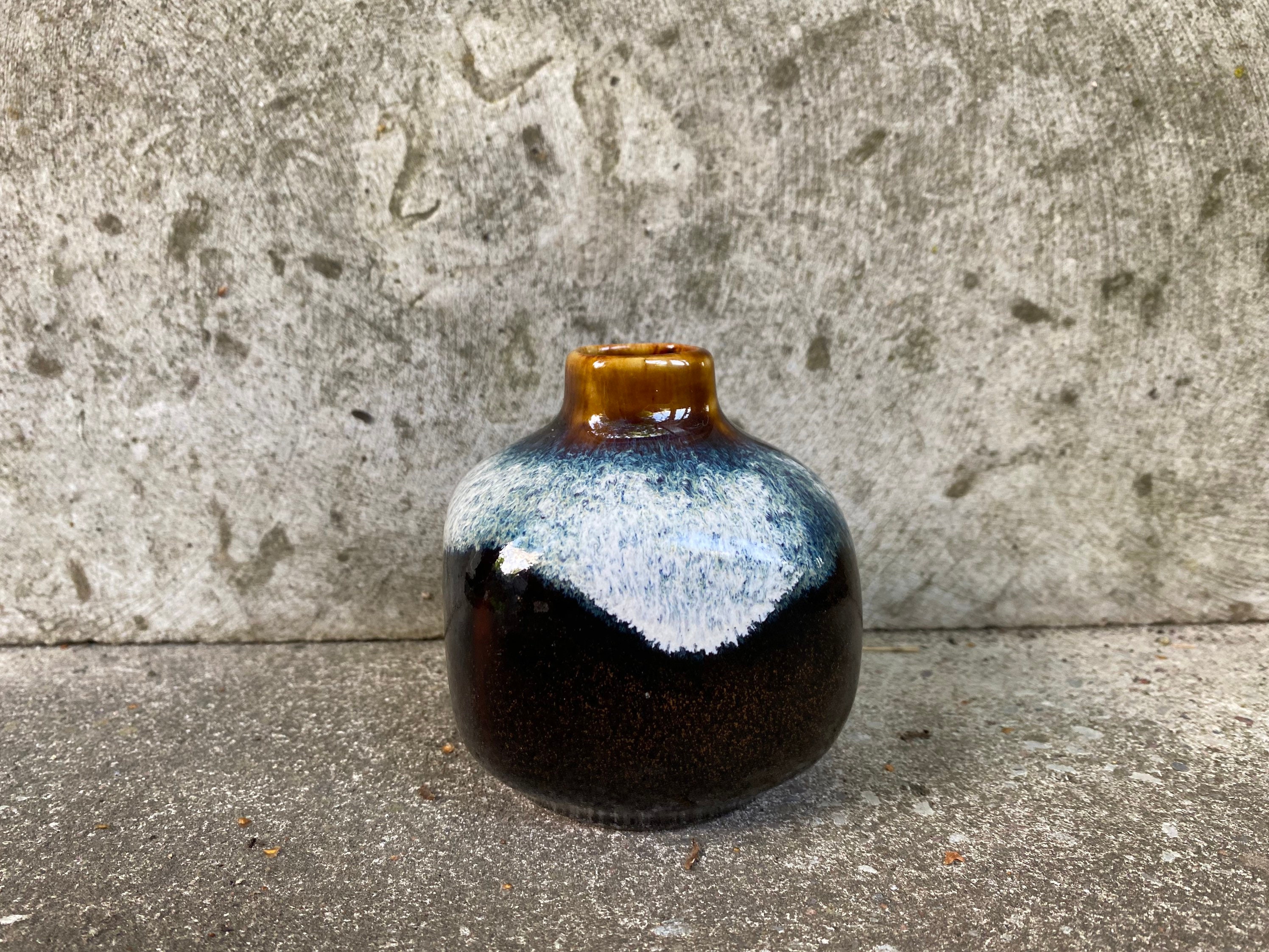 Scandinavian Vintage Ceramic Vase, Small Glazed Pottery Vase