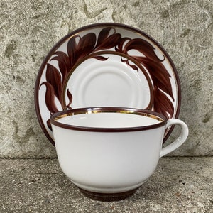Riga Porcelain Vintage Tea Cup Saucer Hand Painted in Estonian ARS Porcelain Brown Decoration