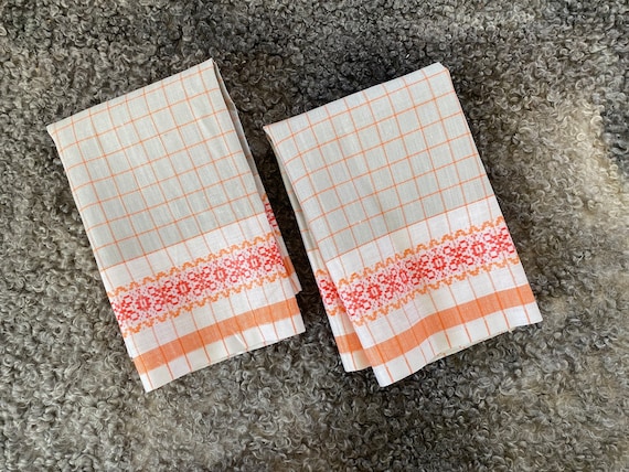 PAIR Vintage Linen Towel Set 2 Kitchen Towel Dish Cloth Handmade Linens Retro Scandi Home Decor Gift For Mom