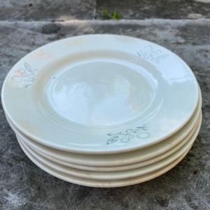 Set of 5 Riga Porcelain Plates Riga Porcelain Factory Green Flowers Decor Dessert Plates Cake Side Plate  Made in RPR 50s White Plates
