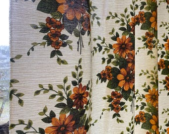 Vintage 70s Curtain Fabric Green Orange Big Flowers Retro Tablecloth Fabric Scandinavian Decorative Home Decor 149 x 193cm