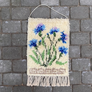 Scandinavian Rya Rug Vintage Wall Rug Wool Mid Century Handmade Wool Tapestry Floral Flowers