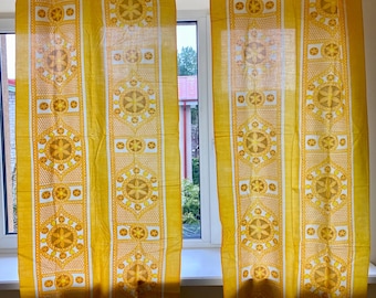 70s Scandinavian Vintage Curtains Set Light Cotton Curtain Panel 2 Yellow Decoration 1970s Decorative Home Decor