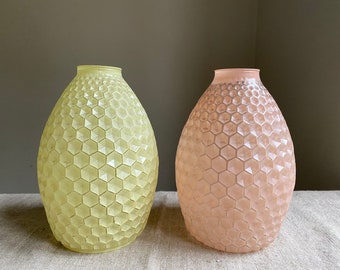 ONE Germany Vintage Glass Pendant Light Shade Pink or Yellow Lampshade  Honeycomb Texture