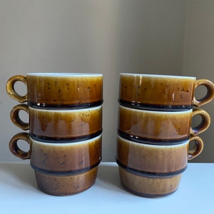 STIG LINDBERG Tea Cups COQ, Set of 6 Designed for Gustavsberg, Brown Color Gustavsberg Porcelain. Made in Sweden, Collectible