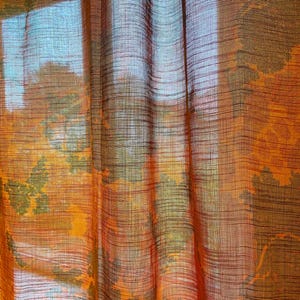 ONE Vintage Curtain Scandinavian Orange Brown Curtain Panel Acrylic Wool Woven Window Treatments Big Floral Tablecloth Swedish Home Decor