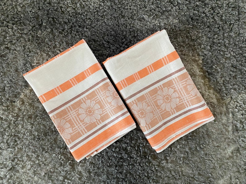 PAIR Vintage Linen Towel Set of 2 Kitchen Towel Dish Cloth Handmade Linens Retro Scandi Home Decor Gift For Mom image 1