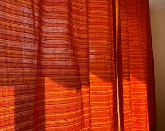 Swedish Vintage Curtains Orange Acrylic Wool Woven Curtain Set Summer Scandinavian Home Decor Window Drapes Textured Curtains