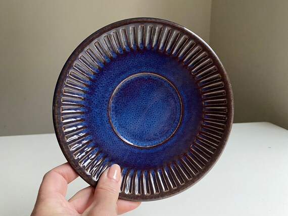 Set of 2 Vintage Swedish Upsala Ekeby Gefle KOSMOS Blue Saucer Berit Ternell, Scandinavian Design, Made in Sweden