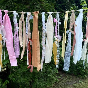 Bohemian Wedding Tassel Garland Shabby Chic Cotton Fabric Bunting Lace Ribbon Fiesta Rag Tie Fringe Decor Warm Boho Birthday Garden Party