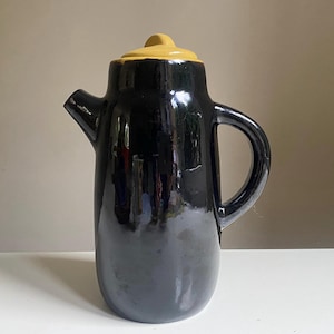 60s Ceramic Coffee Pot Vintage TEKT Estonian Designer Maie Lutter Vintage Mustard Black  Made in Estonia