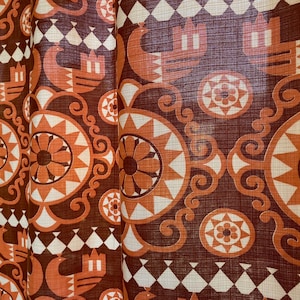 70er Jahre Vintage Gardinen Set leichte Baumwollgardine 2 Paneel orange braun Dekoration 1970s Dekoratives Wohndekor