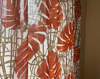 Vintage Monstera Curtains, Set of 2 Scandinavian Vintage Curtains, Cotton Curtain Panel, Vintage Decoration Fabric, Decorative Home Decor