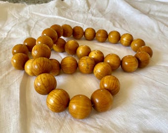 Vintage Wood Bead Necklace Bohemian 70s Wooden Beaded Necklace. Natural Color Light Brown Anxiety Stress Relief Inner Peace Gift