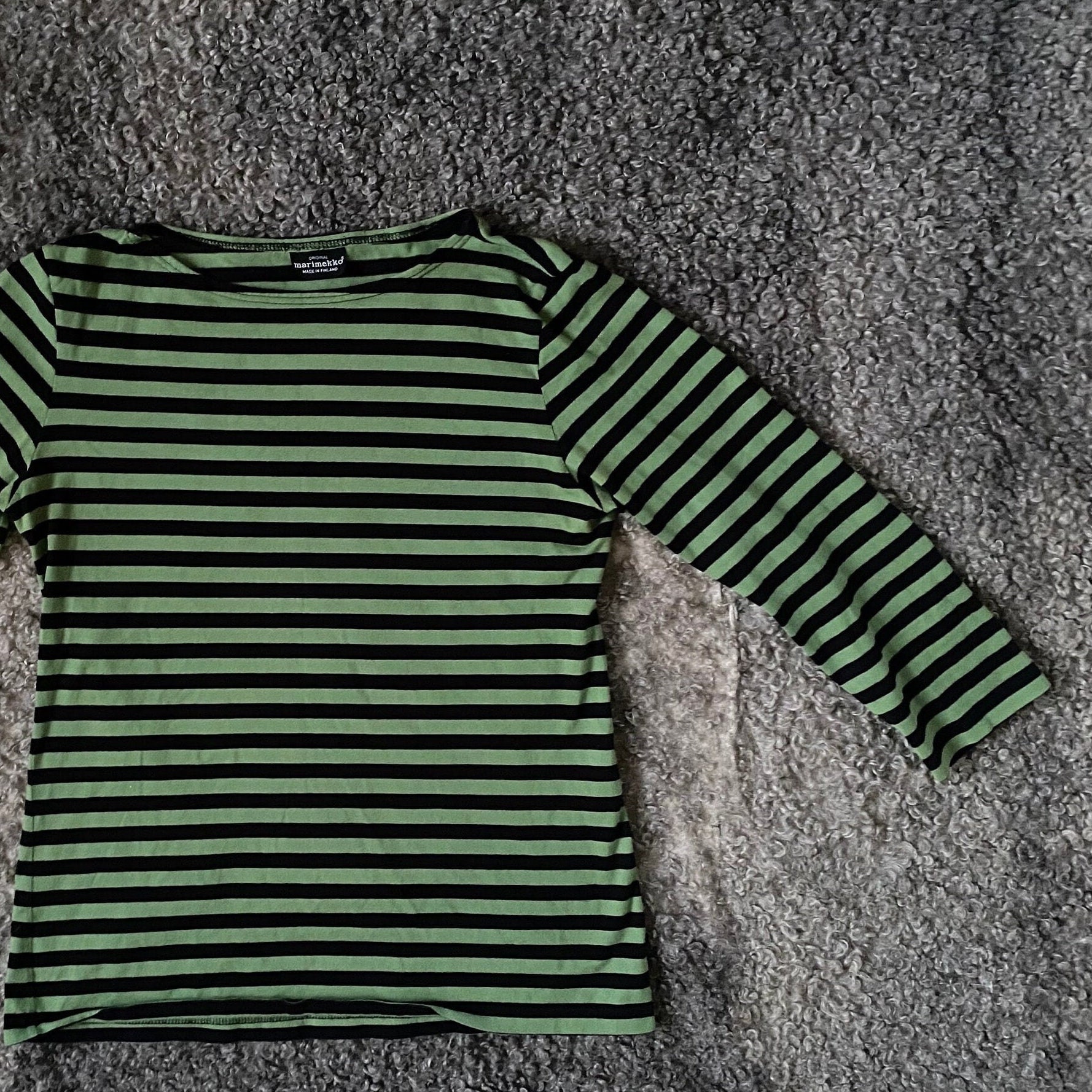MARIMEKKO Top T Shirt Size S Green Black Striped Cotton