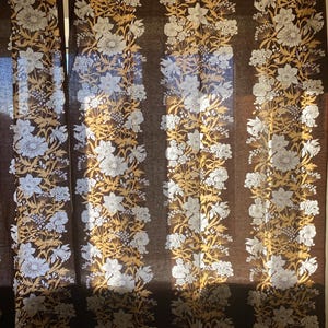 Scandinavian Vintage Curtains 2 Cotton Curtain Panel Swedish White Brown Floral Flowers Decoration, Scandi Home Decor Retro Cotton Curtains image 7
