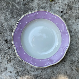 Set of 5 Riga Porcelain Factory Vintage Bowl, Purple White Polka Dots Vintage Riga RPR Bowl Made in Latvia, Collectible.