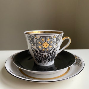 Rigaer Porzellanmanufaktur MARIANNA Espressotasse mit Untertasse und Dessertteller Art Deco Kaffeegedeck Riga Porzellan RPR