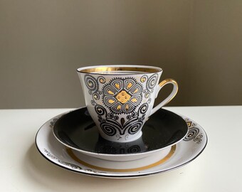 Riga Porcelain Factory MARIANNA Espresso Cup with Saucer and Dessert Plate Art Deco Coffee Set Riga Porcelain RPR