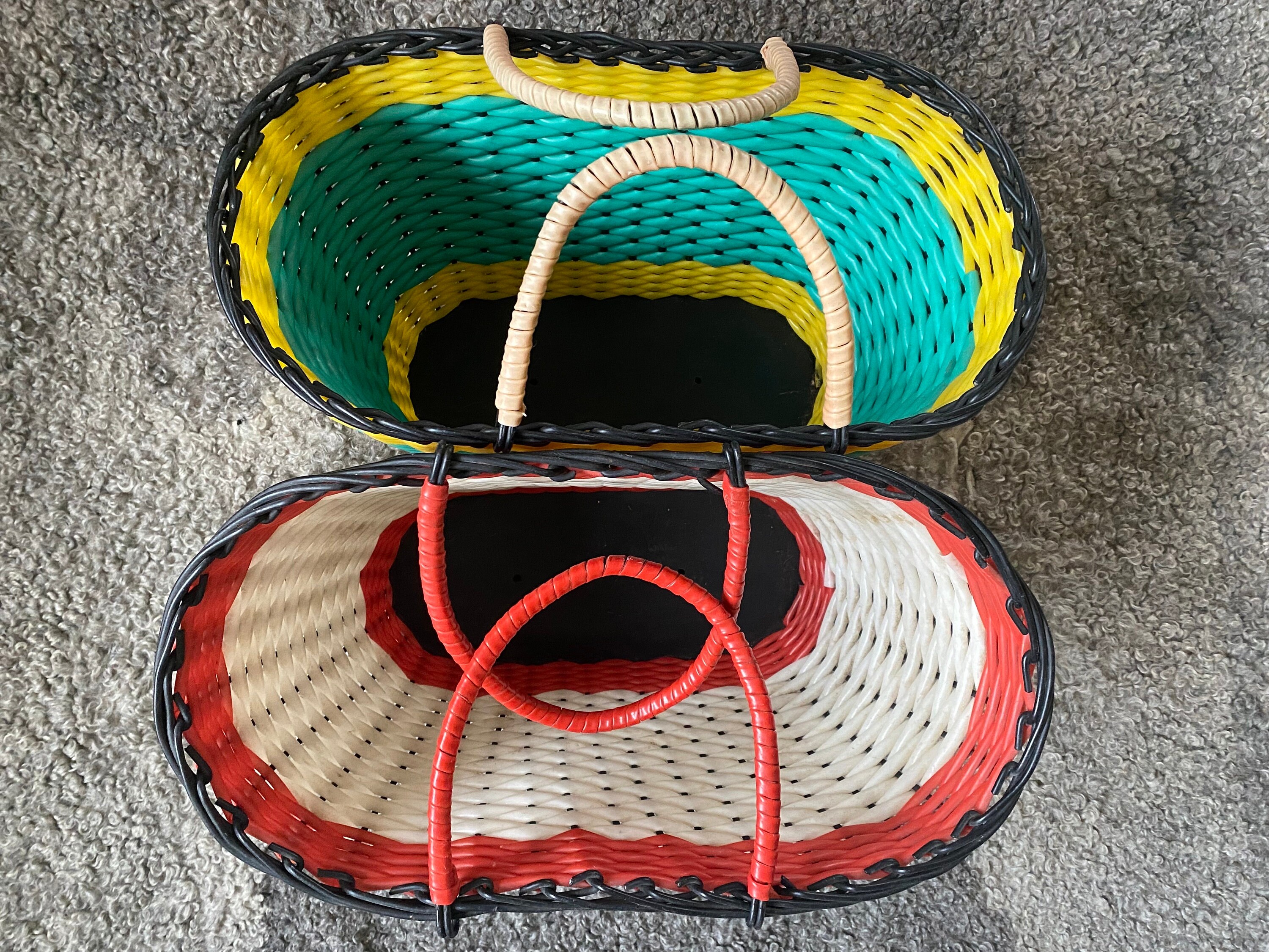 Vintage Market Basket Plastic Wicker Bag Woven Shopping Bag Beach