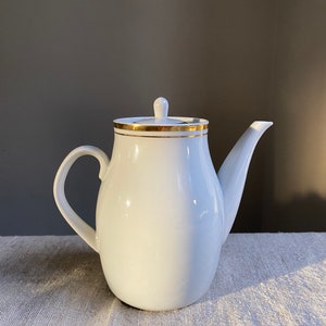 Vintage Teapot White Golden Stripes Art Deco Retro Home Decor Mid Century Modern 70s East European