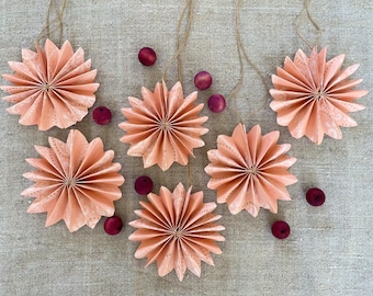 Handmade Natural Christmas Paper Ornaments Set 6 Vintage 70s Wallpaper, Christmas Tree Decorations Eco Friendly Scandinavian Home Decor