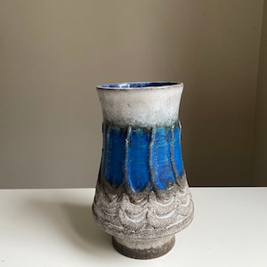 Vintage Ceramic Vase, Hand Made Pottery Vase,Blue White  Collectible Germany Home Decor