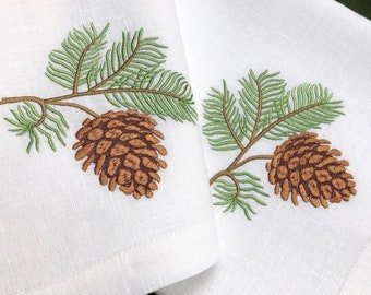 Set of 6 Christmas Embroidered Napkins, Premium Linen Dinner Napkins - Christmas Table Set, Christmas Tree Napkins, Christmas Table Decor