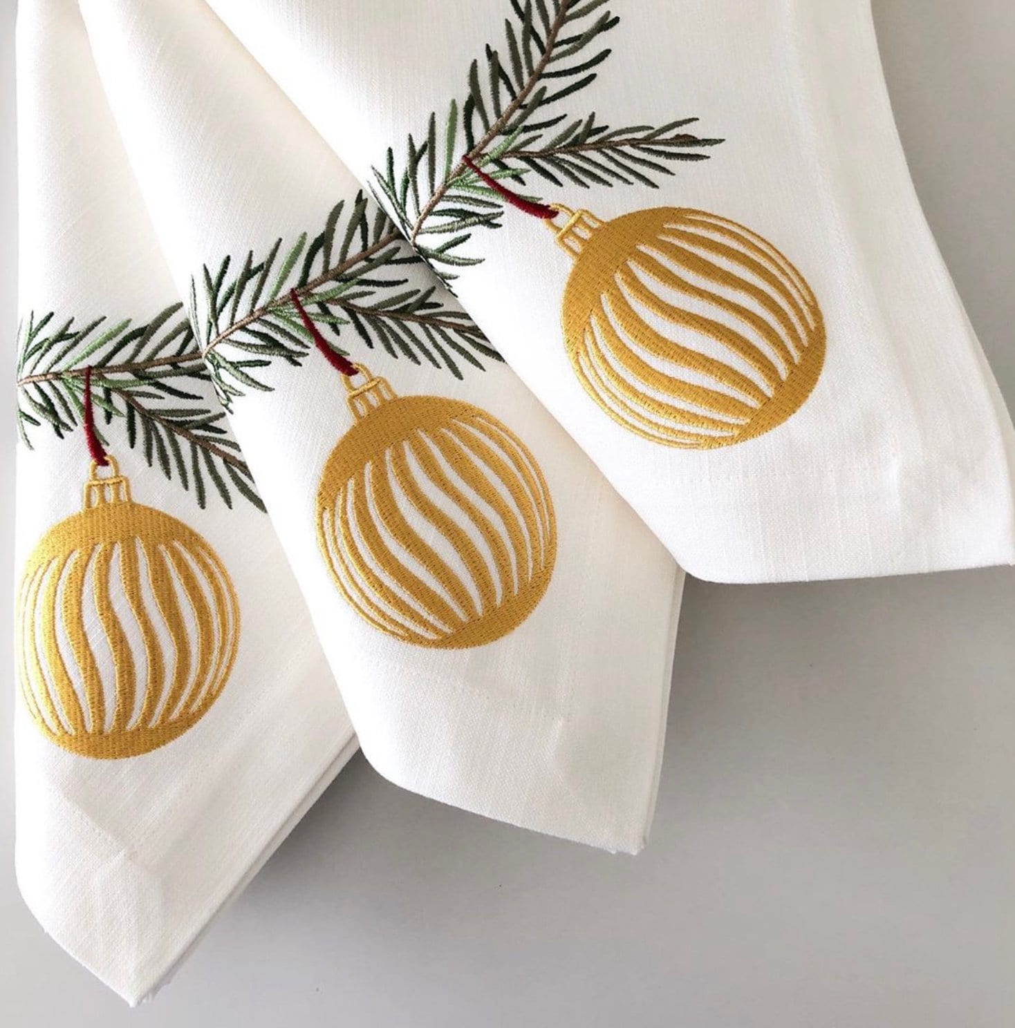 Set of 6 Christmas Embroidered Napkins, Premium Linen Dinner Napkins