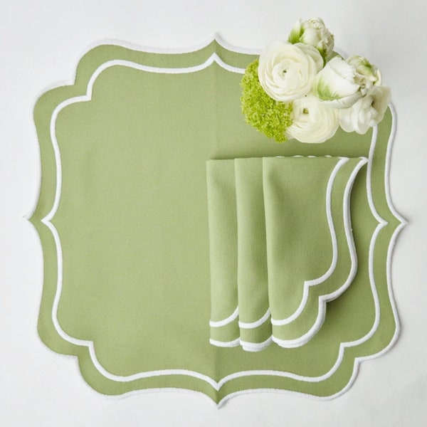 Green Embroidered Placemats, Dinning Table Placemats, Dinner Table Set, Green Table Linen Placemats, Wedding Gift